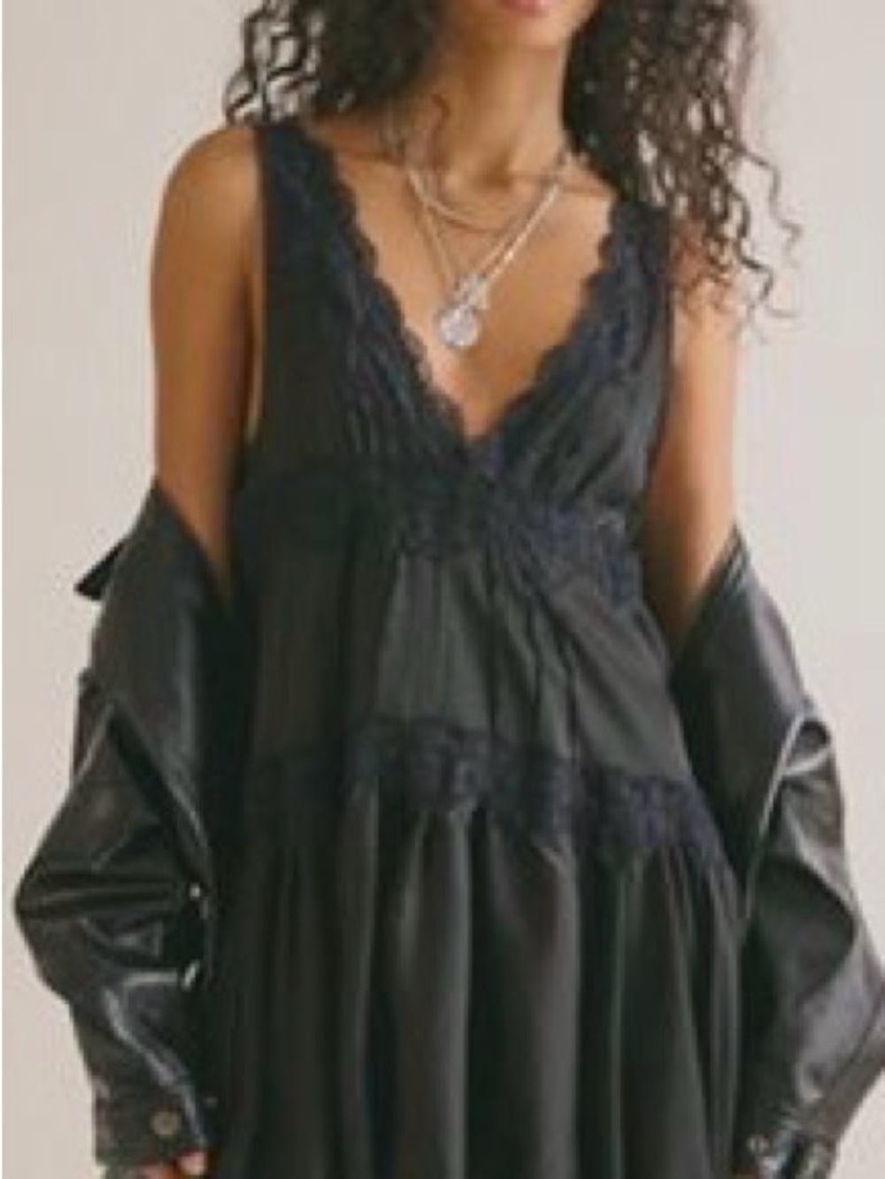 NWOT Free People In This Groove Mini Slip Dress Black